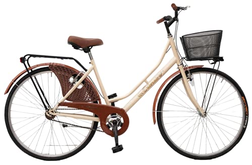 MADICKS Bicicletta Donna da Passeggio Olanda Misura 26 Bici da città Vintage retrò con Cestino Beige