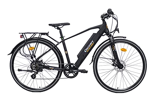 Discovery E8200, Bicicletta a pedalata assisita, Trekking Bike con Ruote da 28' e Forcella Ammortizzata, Cambio Shimano 7 velocità Uomo, Nero Opaco