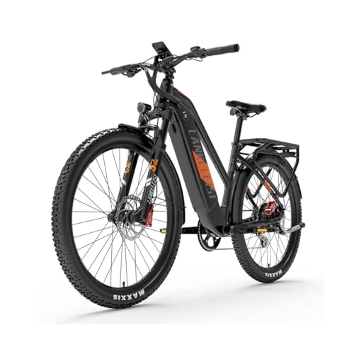 LANKELEISI MX600-Pro 27,5 pollici Bicicletta Elettrica da Trekking (Arancia)