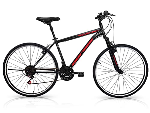 GERONI TRX 50 Bicicletta da città City Bike bici 28'' pollici CTB Uomo Nera Sport Trekking cambio 21V Velocità (Rosso)