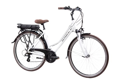F.lli Schiano E-Ride 28' E-Bike, Bicicletta Elettrica da Città con Motore da 250W e Batteria al Litio 36V 10,4Ah estraibile, con 21 Velocità, Colore Bianco