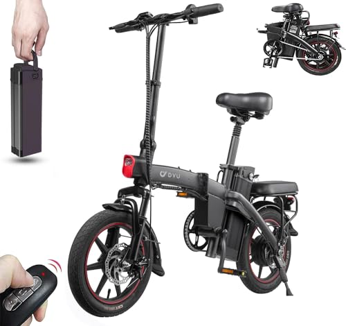 DYU Bicicletta Elettrica Pieghevole,14 pollici Smart Bici Elettrica Pedalata Assistita con LCD Display,Portatile Compatta E-bike con Chiave Wireless,Batteria Rimovibile,Unisex Adulto (Nero)