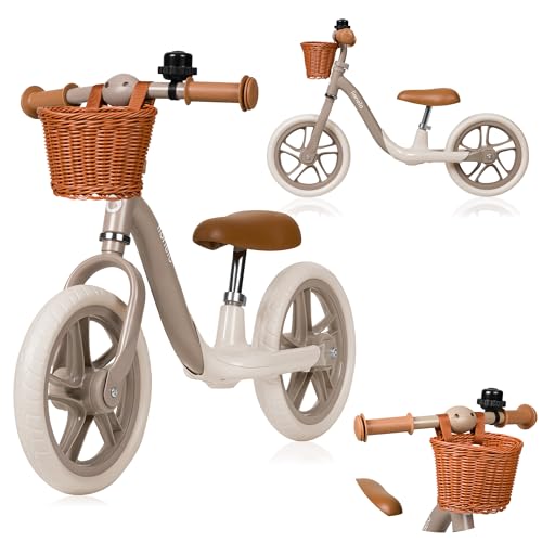 lionelo Alex Bici senza pedali per bambini da 3 anni fino 30kg Resistente e leggera solo 3kg Ruote in schiuma EVA 30cm Manubrio e sella regolabili Blocco dello sterzo Poggiapiedi Cestino