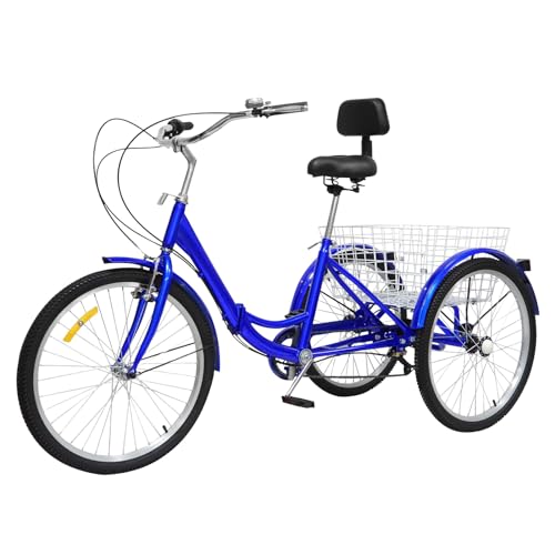 Taozhiyy Triciclo da 24 pollici, Bicicletta pieghevole per adulti, a 7 marce, per adulti, per anziani, per donne, uomini, shopping, sport, tempo libero, blu