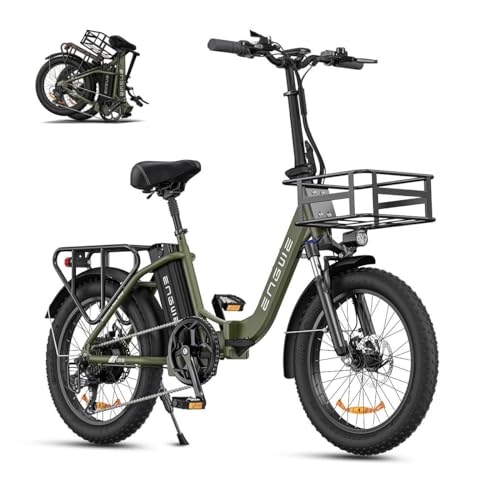 ENGWE L20 SE Bicicletta elettrica per Adulti 250W E-Bike Pieghevole 36V 15.6Ah Batteria Rimovibile 20' x 3.0 Fat Tire Bicicletta Elettrica Pieghevole E-Bike per Adulti (Verde)