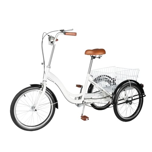 Jolre Triciclo da 20 pollici, biciclette a tre ruote per adulti, per anziani, bicicletta a tre ruote, triciclo da città, triciclo ricreativo, bici da crociera con cestino per la spesa.