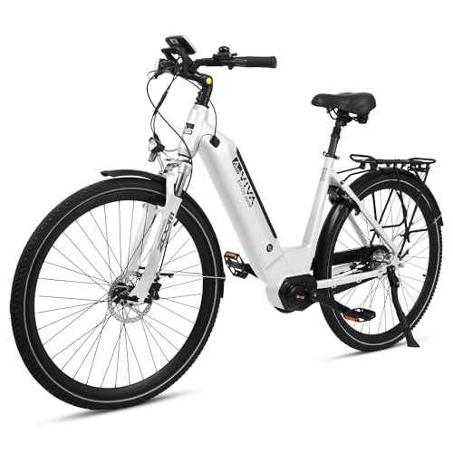 AsVIVA Bicicletta elettrica olandese B14 I 28 pollici Pedelec in bianco o grigio, bici elettrica di alta qualità con batteria extra forte, bicicletta da città con motore centrale per uomo e donna (55,
