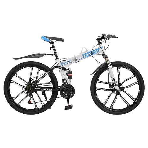GAOUSD Bicicletta da montagna da 26 pollici pieghevole per adulti, mountain bike regolabile in altezza 21 velocità con parafango e maniglia antiscivolo, capacità di carico 130 kg da uomo, da donna