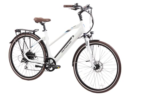 F.lli Schiano E-Voke 28' E-Bike, Bicicletta Elettrica da Trekking con Motore da 250W e Batteria al Litio 36V 11,6Ah rimovibile, Shimano 8 Velocità, Colore Bianco