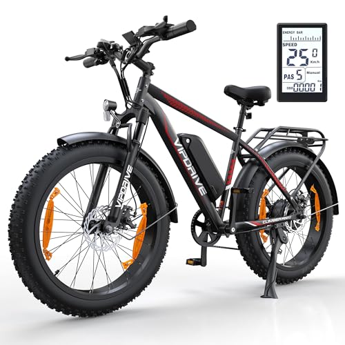 Vipdrive Bici Elettrica per Uomo Donna, 24'x4.0' Fat Tire Bicicletta Elettrica, Batterie Rimovibili da 48V, Cambio a 7 Velocità, fino a 100 km, Urban Mountain Ebike (Climber MINI1.1- Rosso)