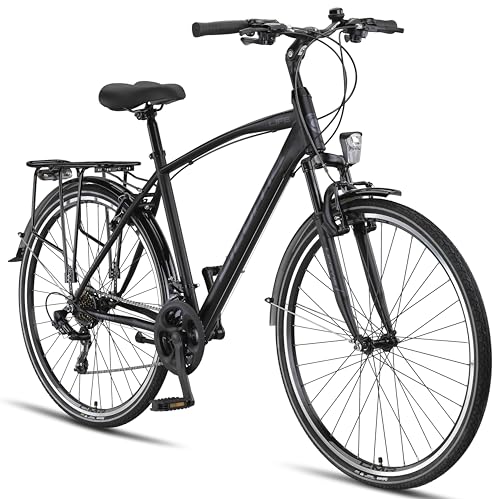 Licorne Bike - Bici da trekking, 28”, per giovani, donne e uomini, cambio a 21 marce – Life M-V-ATB, Uomo, nero/grigio, 28 inches