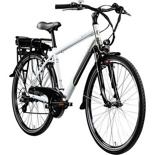 ZÜNDAPP Z802 E Bike Uomo Trekking 155-185 cm Bicicletta 21 marce, fino a 115 km, Bicicletta elettrica da 28 pollici con illuminazione e display LED, Ebike Bicicletta da trekking (bianco/grigio, 48 cm)