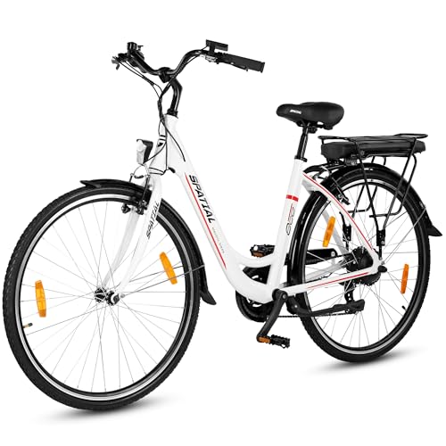 SPATIAL bici elettrica da 28 pollici, city e-bike con motore da 250W e batteria da 36V, velocità massima 25km/h, autonomia massima 80km, bicicletta elettrica per donne e uomini