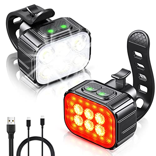 CIRYCASE Luci Bici Kit, Ricaricabile USB & Impermeabili IP65 Luci Bicicletta LED con Fascio Luminoso Spot & Flood, 8+12 Modalità Ultra Luminose Luce Bici Anteriori e Posteriori