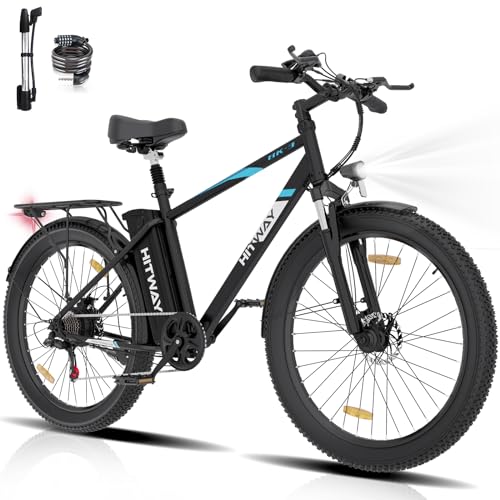 HITWAY Bicicletta Elettrica 26 * 3.0', Bici Elettrica Mountain Bike,E-Bike City per Uomo/Donna,Motore 250W 48V15Ah batteria al litio estraibile,7 marce, fino a 55-120 km