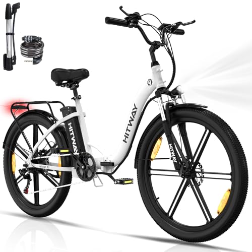 HITWAY Bici Elettrica, 26 Pollici City E-Bike, Bici Elettrica Pieghevole, Batteria Rimovibile Da 36V/10,4Ah, Motore Potente Da 250W, Trasmissione a 7 Velocità, Bicicletta Elettrica per Adulti