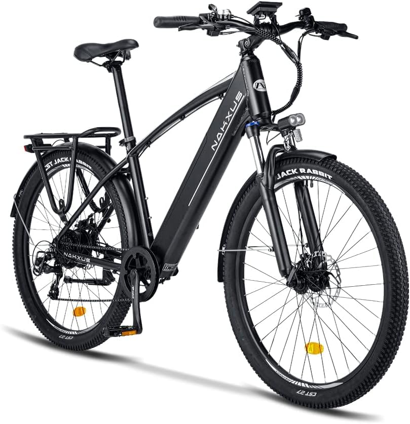 nakxus Bicicletta elettrica 27M204, 27,5', bici da trekking, E-Citybike, con batteria al litio da 36 V, 13 Ah, fino a 100 KM, motore da 250 W, conforme all'UE con app (nero)